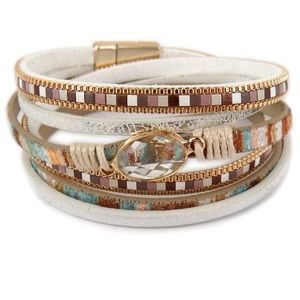 Natural and goldstone multi strand wrap magnetic bracelet